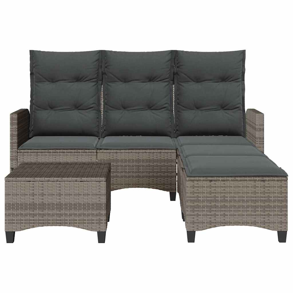 Salon de jardin 3 pcs avec coussins forme L gris résine tressée