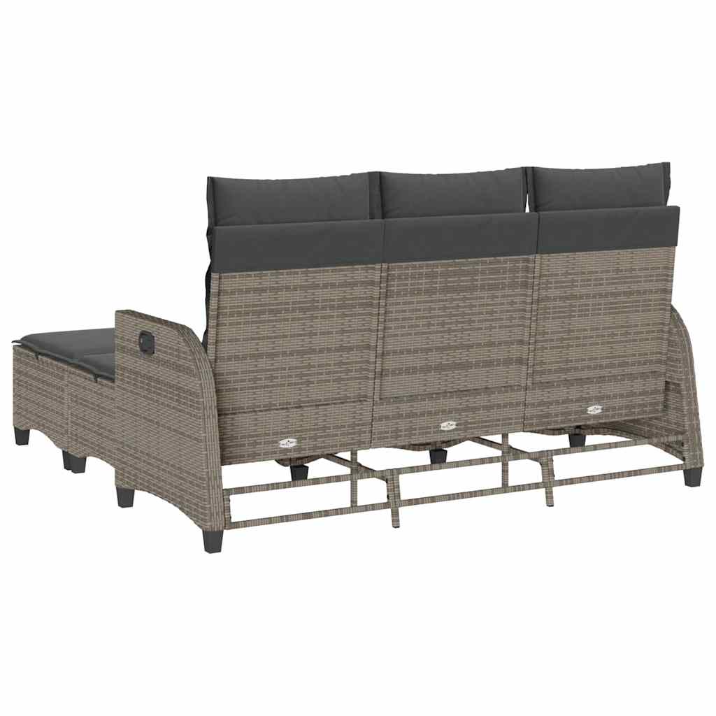 Salon de jardin 3 pcs avec coussins forme L gris résine tressée