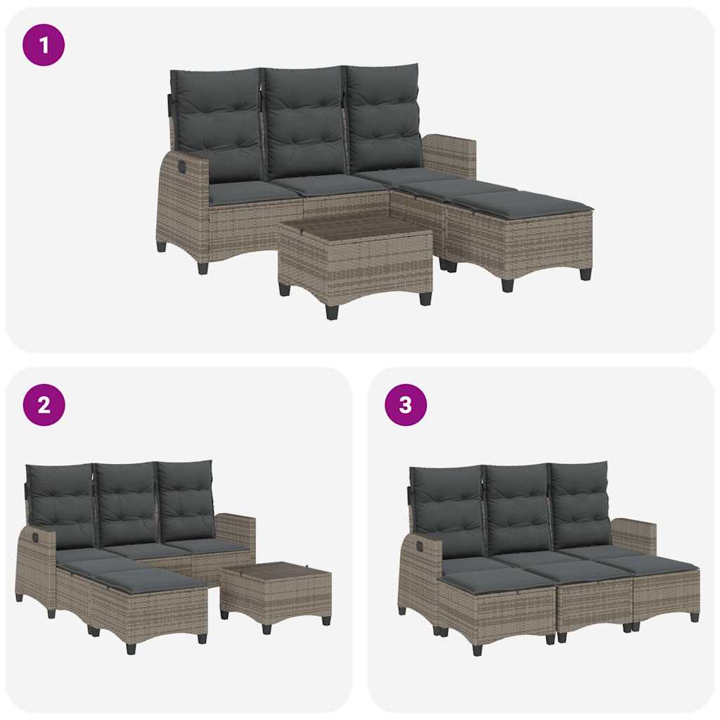 Salon de jardin 3 pcs avec coussins forme L gris résine tressée