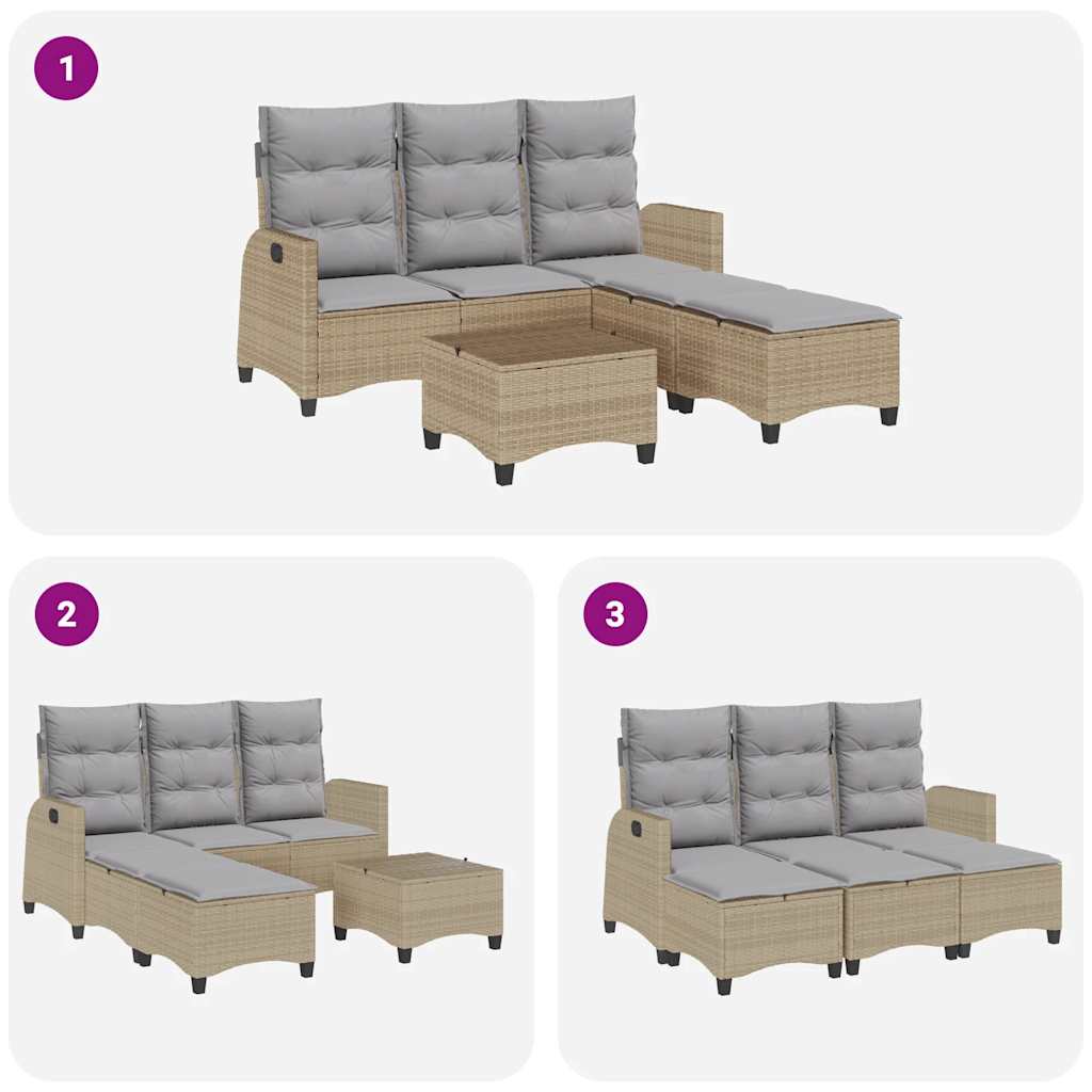 Salon de jardin avec coussins forme de L 3 pcs beige polyrotin
