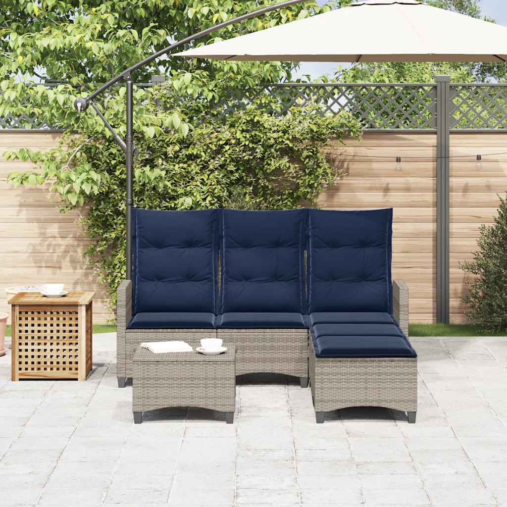 Salon de jardin 3 pcs avec coussins forme L gris résine tressée
