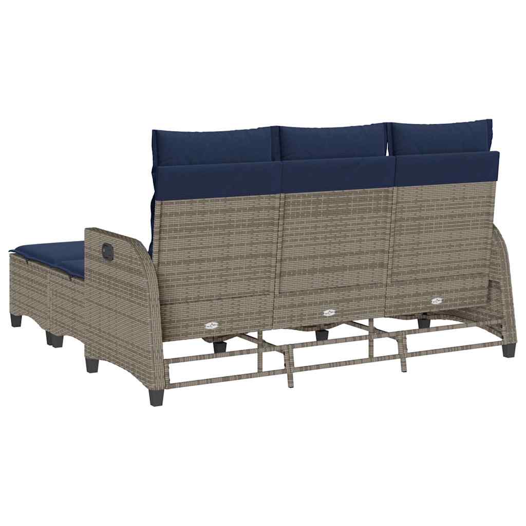 Salon de jardin 3 pcs avec coussins forme L gris résine tressée