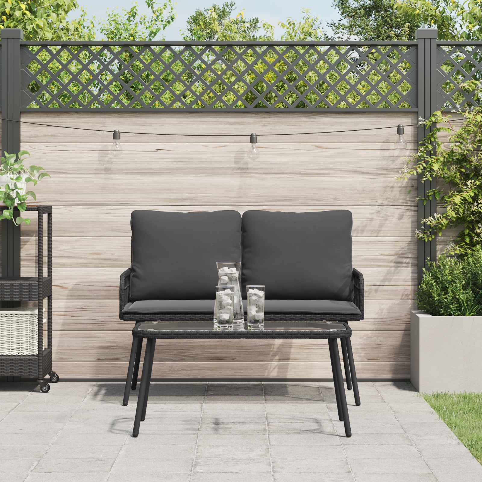 Ensemble de salle à manger pour jardin 2 pcs Noir polyrotin