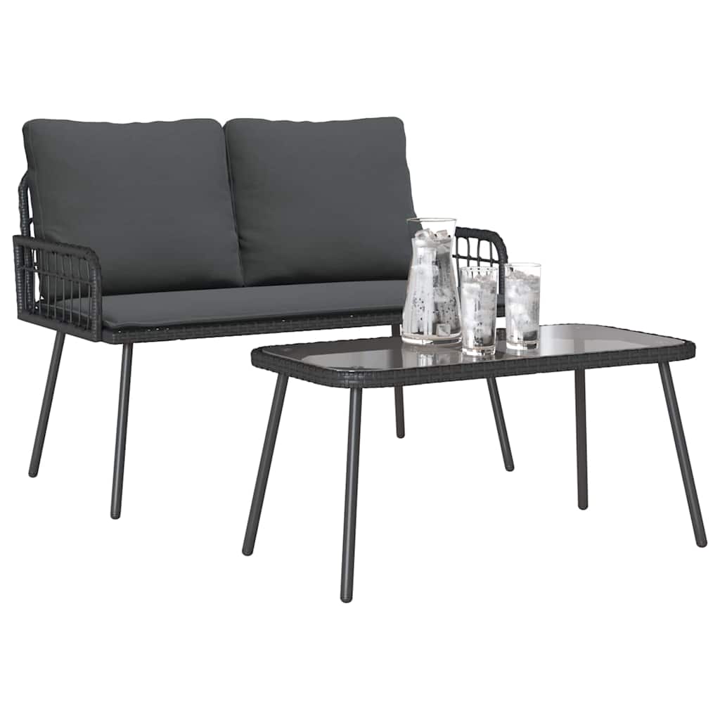 Ensemble de salle à manger pour jardin 2 pcs Noir polyrotin