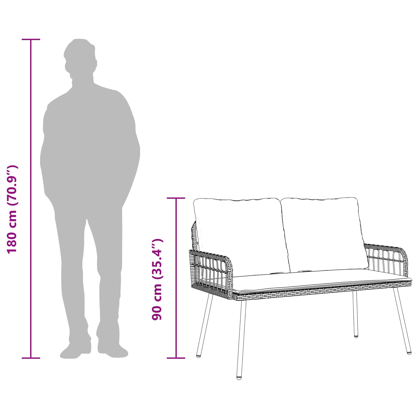 Ensemble de salle à manger pour jardin 2 pcs Naturel polyrotin