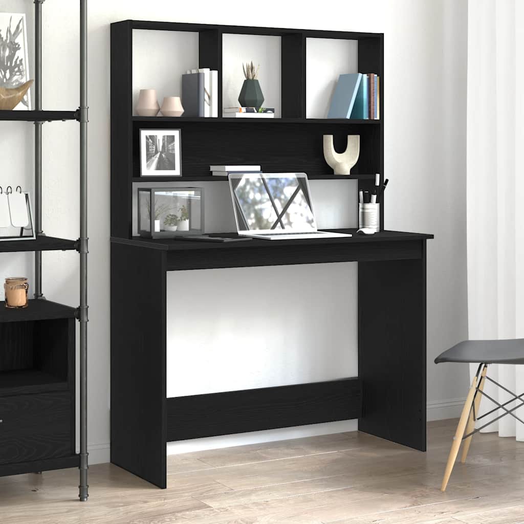 Bureau avec étagères en chêne noir 102 x 45 x 148 cm bois d'ingénierie