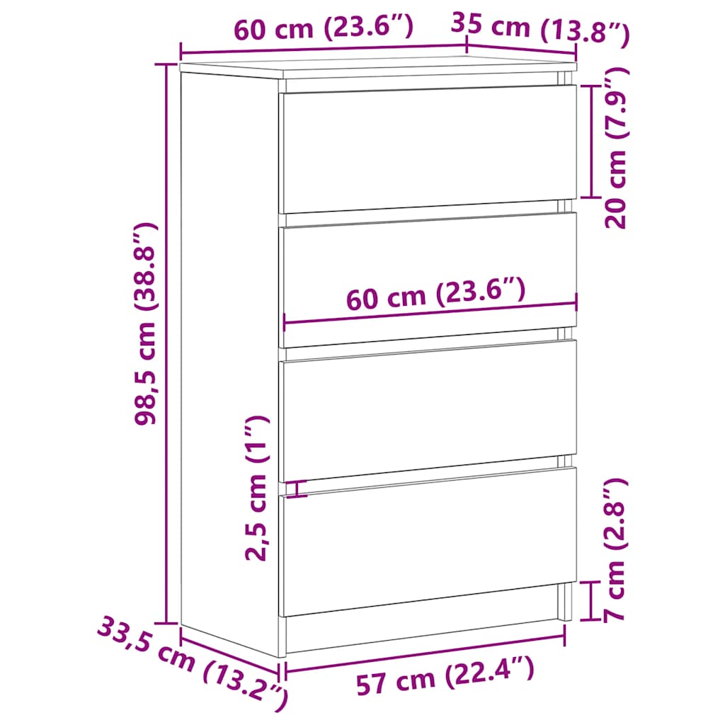 Buffet chêne noir 60x35x98,5 cm bois d'ingénierie - XIOS