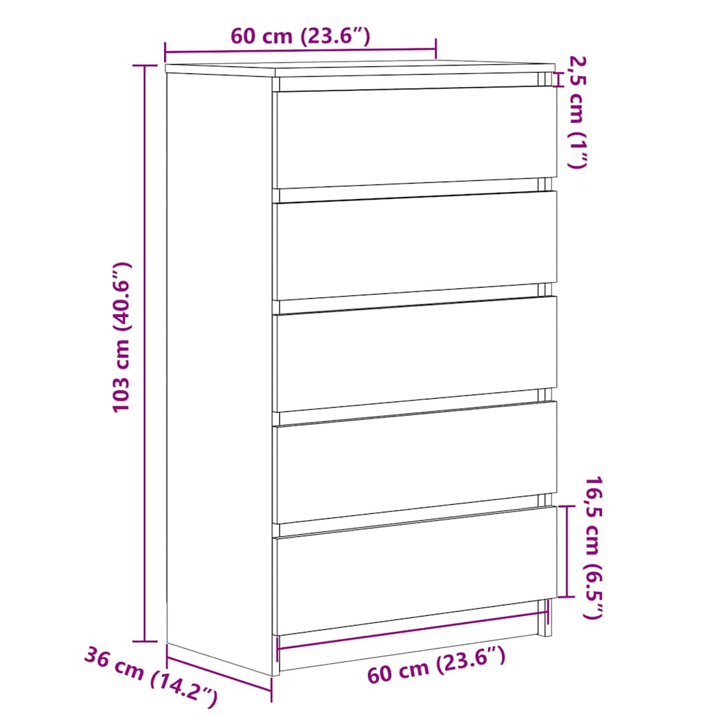 Meuble à tiroirs en chêne noir 60x36x103 cm bois d'ingénierie - XIOS