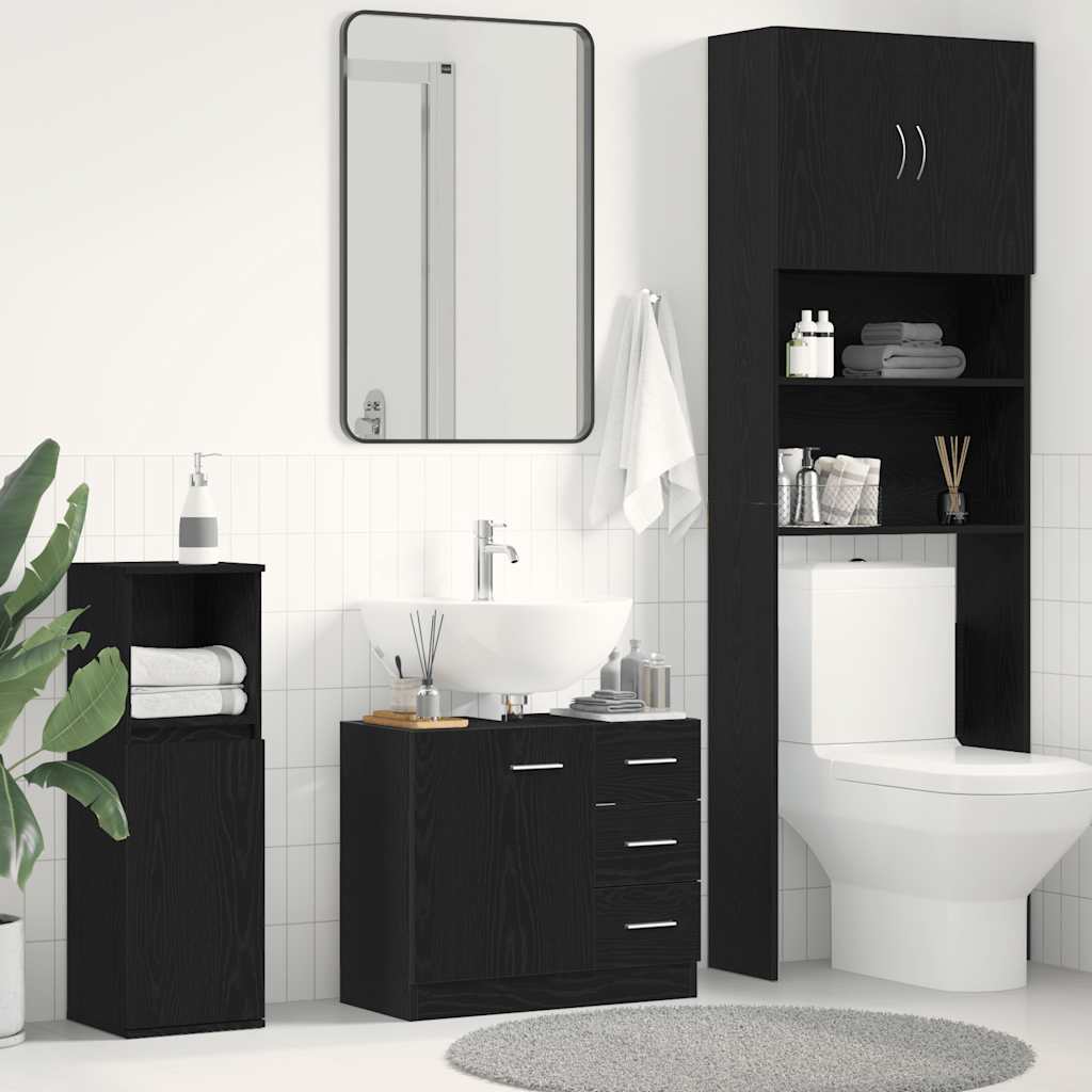 Armoire d'évier chêne noir 63x30x54 cm Bois d'ingénierie Ensembles de mobilier pour salles de bains vidaXL