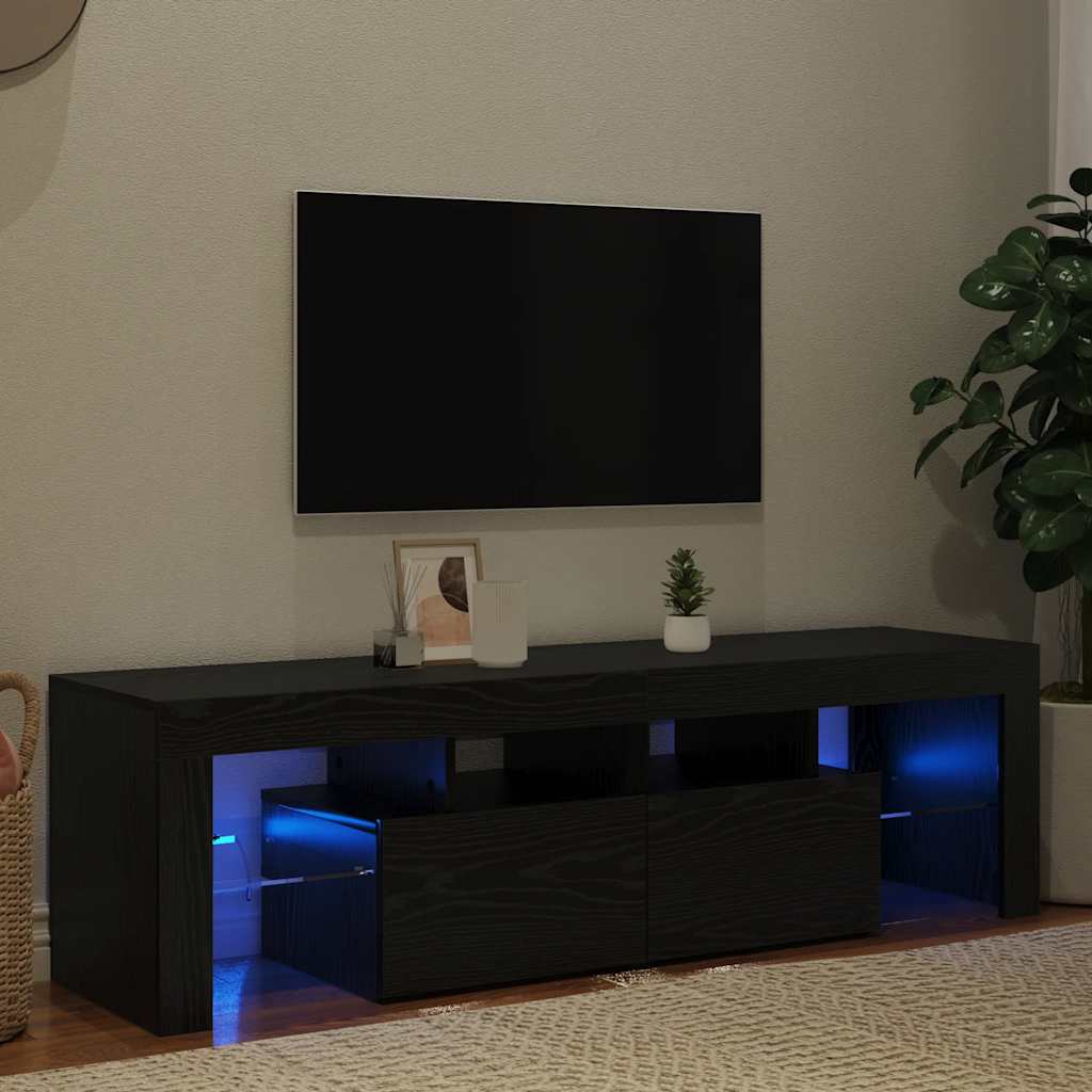 Meuble TV avec éclairage LED en chêne noir 140 x 36,5 x 40 cm bois composite - XIOS