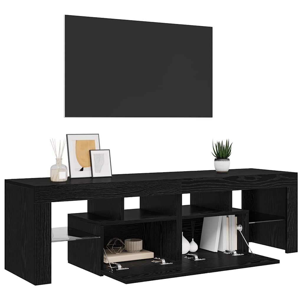 Meuble TV avec éclairage LED en chêne noir 140 x 36,5 x 40 cm bois composite - XIOS