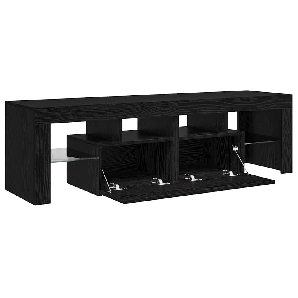 Meuble TV avec éclairage LED en chêne noir 140 x 36,5 x 40 cm bois composite - XIOS