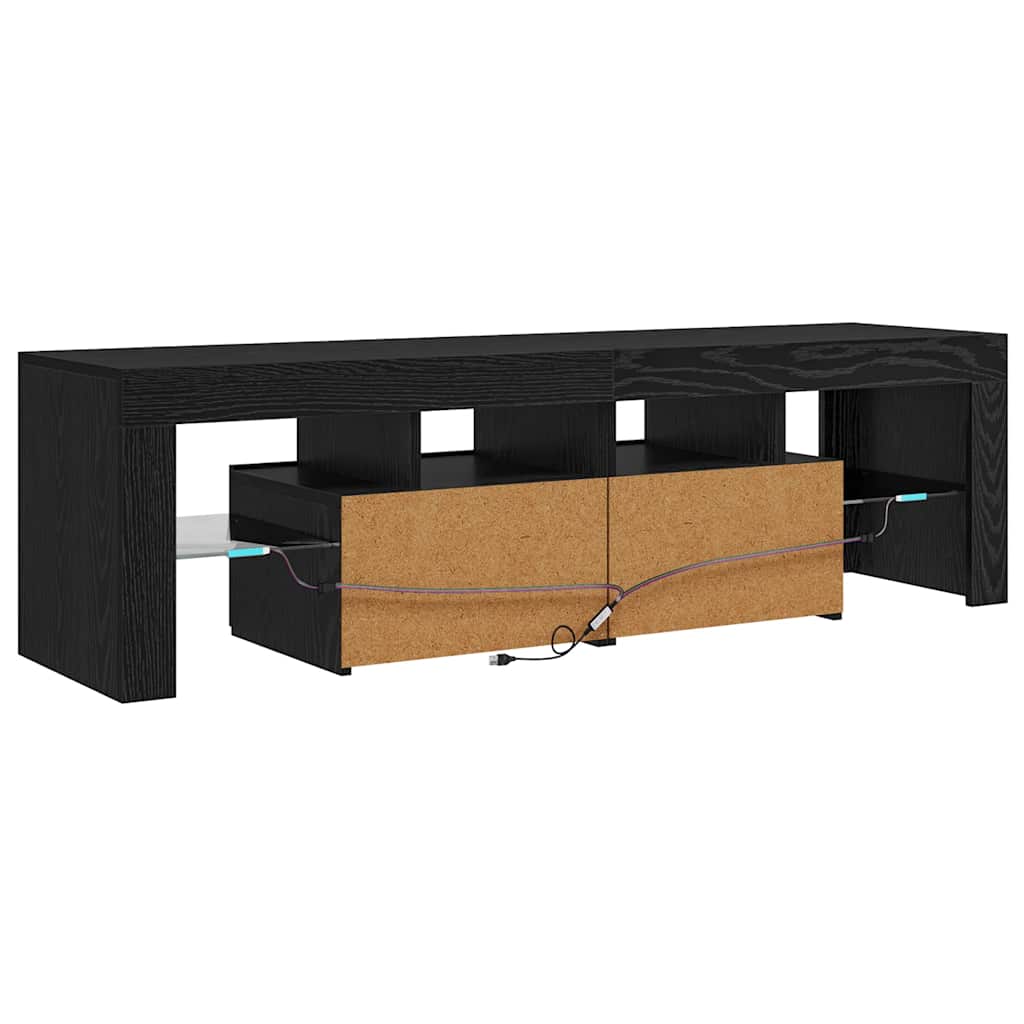 Meuble TV avec éclairage LED en chêne noir 140 x 36,5 x 40 cm bois composite - XIOS