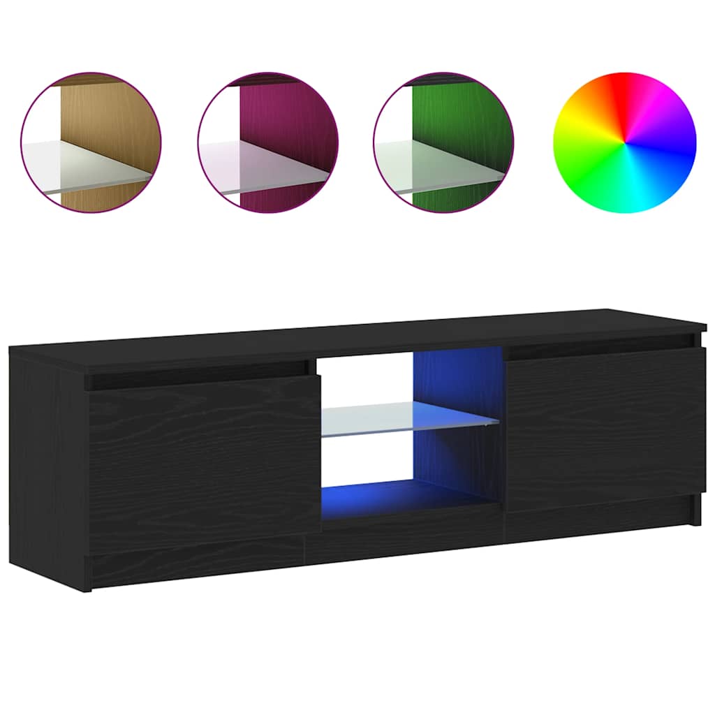 Meuble TV avec éclairage LED en chêne noir 120 x 30 x 36 cm bois d'ingénierie