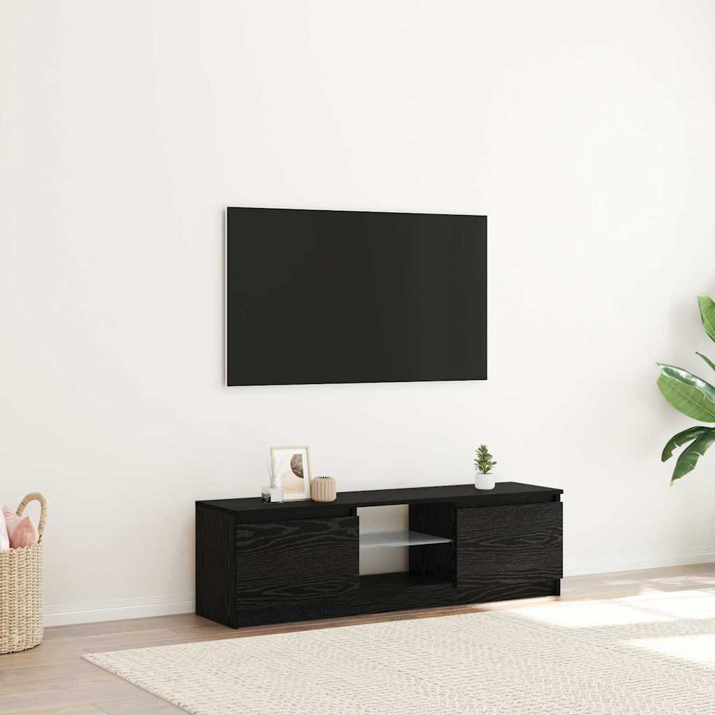 Meuble TV avec éclairage LED en chêne noir 120 x 30 x 36 cm bois d'ingénierie