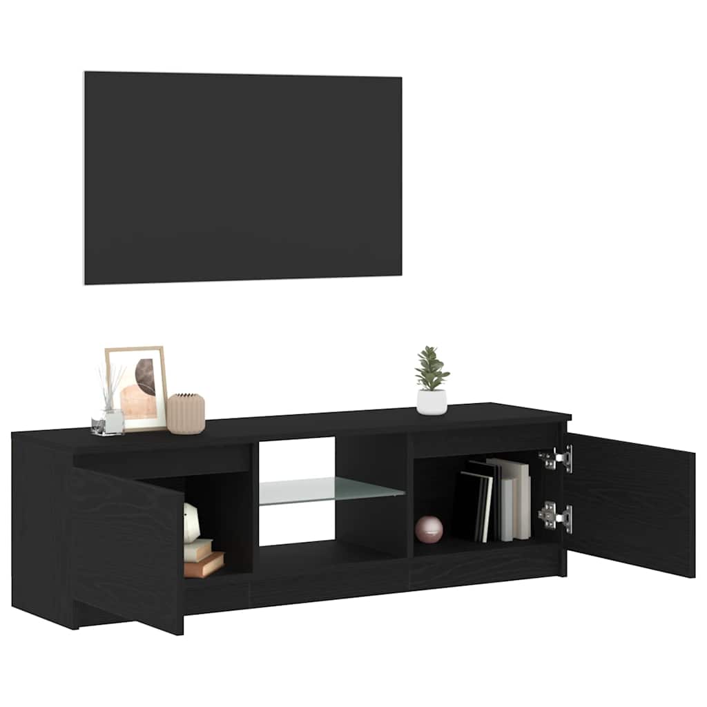 Meuble TV avec éclairage LED en chêne noir 120 x 30 x 36 cm bois d'ingénierie