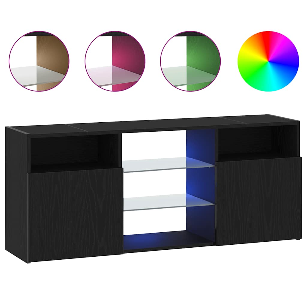 Meuble TV avec éclairage LED chêne noir 120 x 30 x 50 cm bois d'ingénierie - XIOS