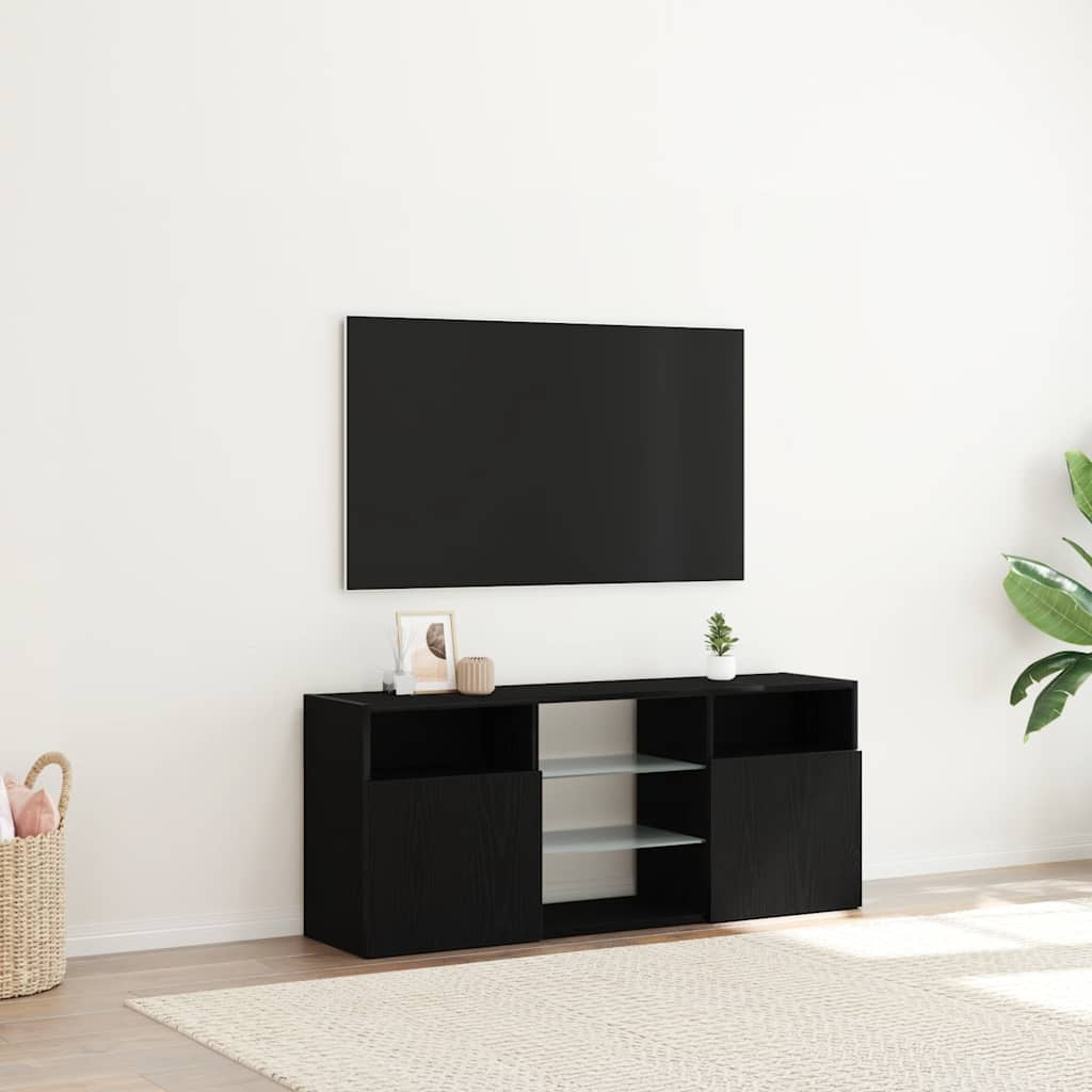 Meuble TV avec éclairage LED chêne noir 120 x 30 x 50 cm bois d'ingénierie - XIOS