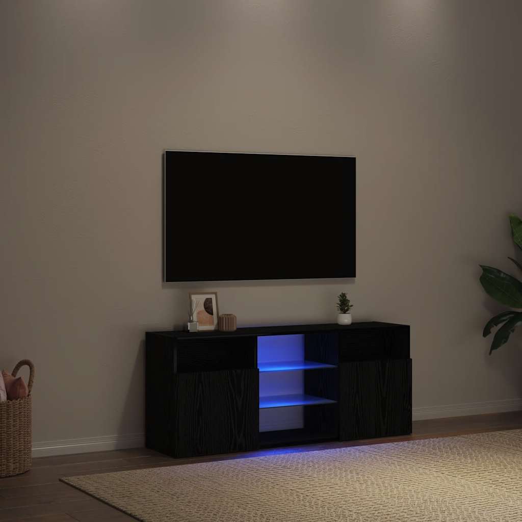 Meuble TV avec éclairage LED chêne noir 120 x 30 x 50 cm bois d'ingénierie - XIOS