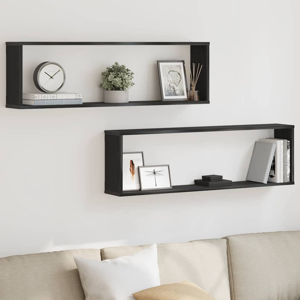 Étagères murales cube 2 pcs chêne noir 100x15x30 cm bois - XIOS