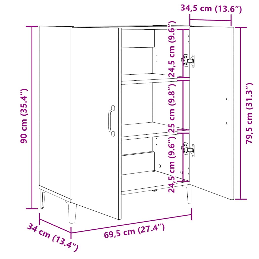 Buffet chêne noir 69,5x34x90 cm bois d'ingénierie - XIOS