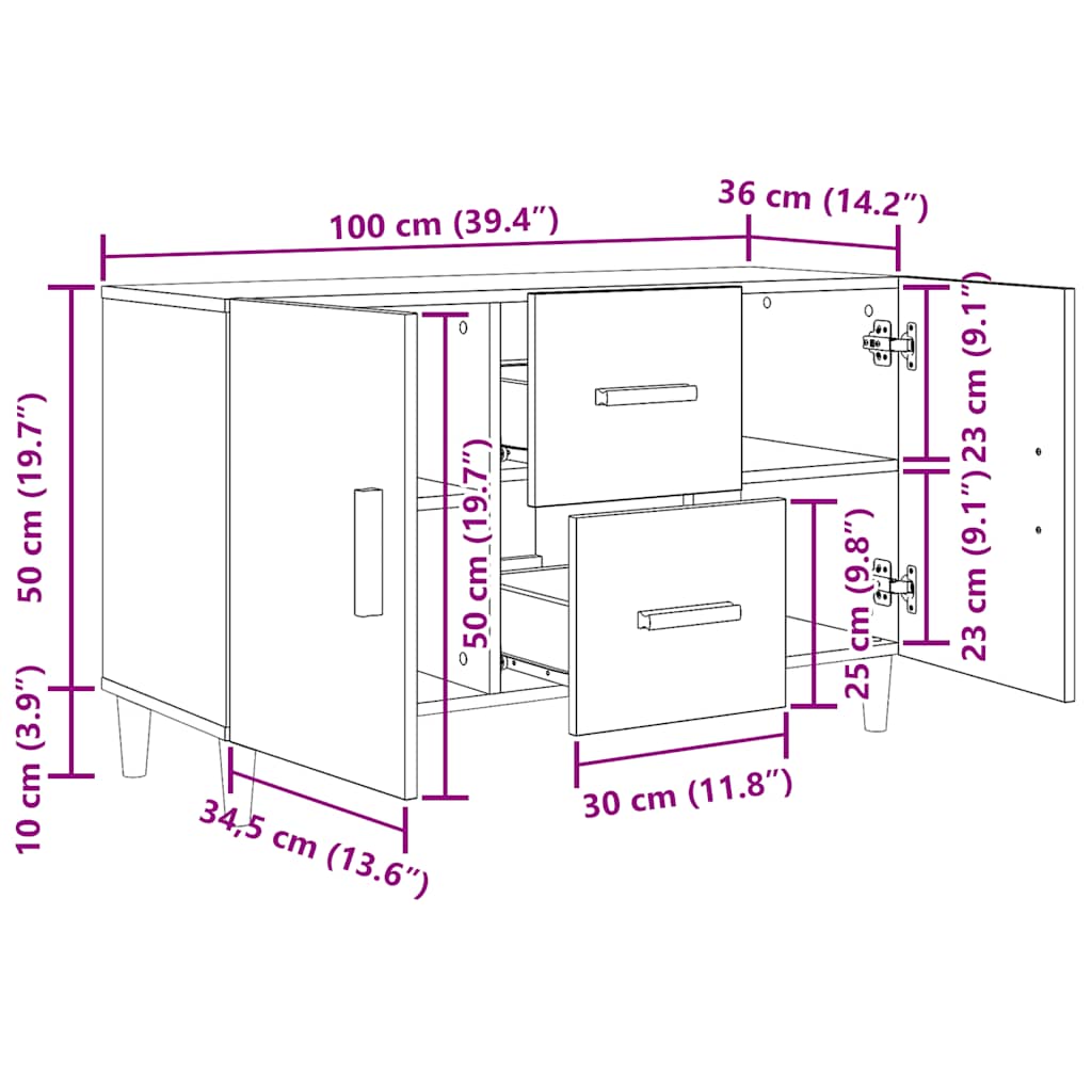 Buffet chêne noir 100x36x60 cm bois d'ingénierie - XIOS