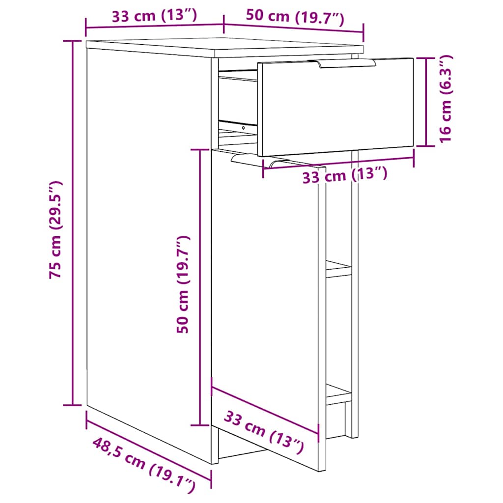 Armoire de bureau vidaXL en chêne noir - 33x50x75 cm - Fabriquée en bois d'ingénierie