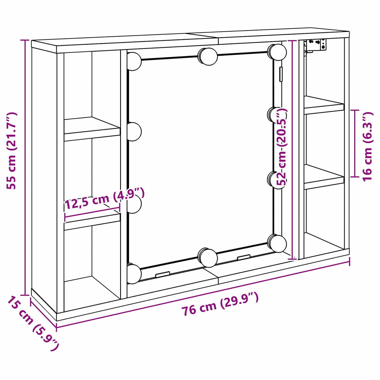 Armoire Miroir Chêne noir 76 x 15 x 55 cm Bois d'ingénierie - XIOS