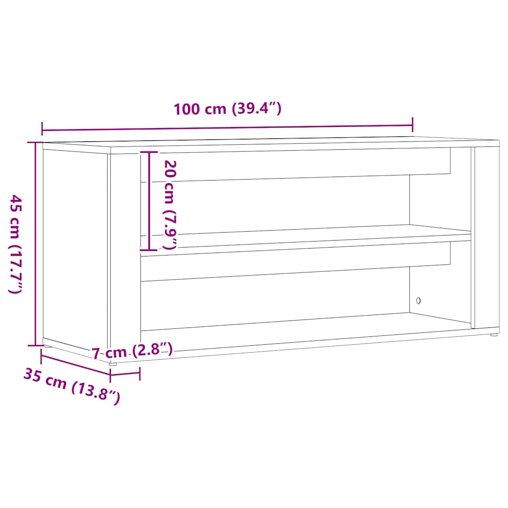 Banc à chaussures Chêne noir 100x35x45 cm Bois d'ingénierie - XIOS