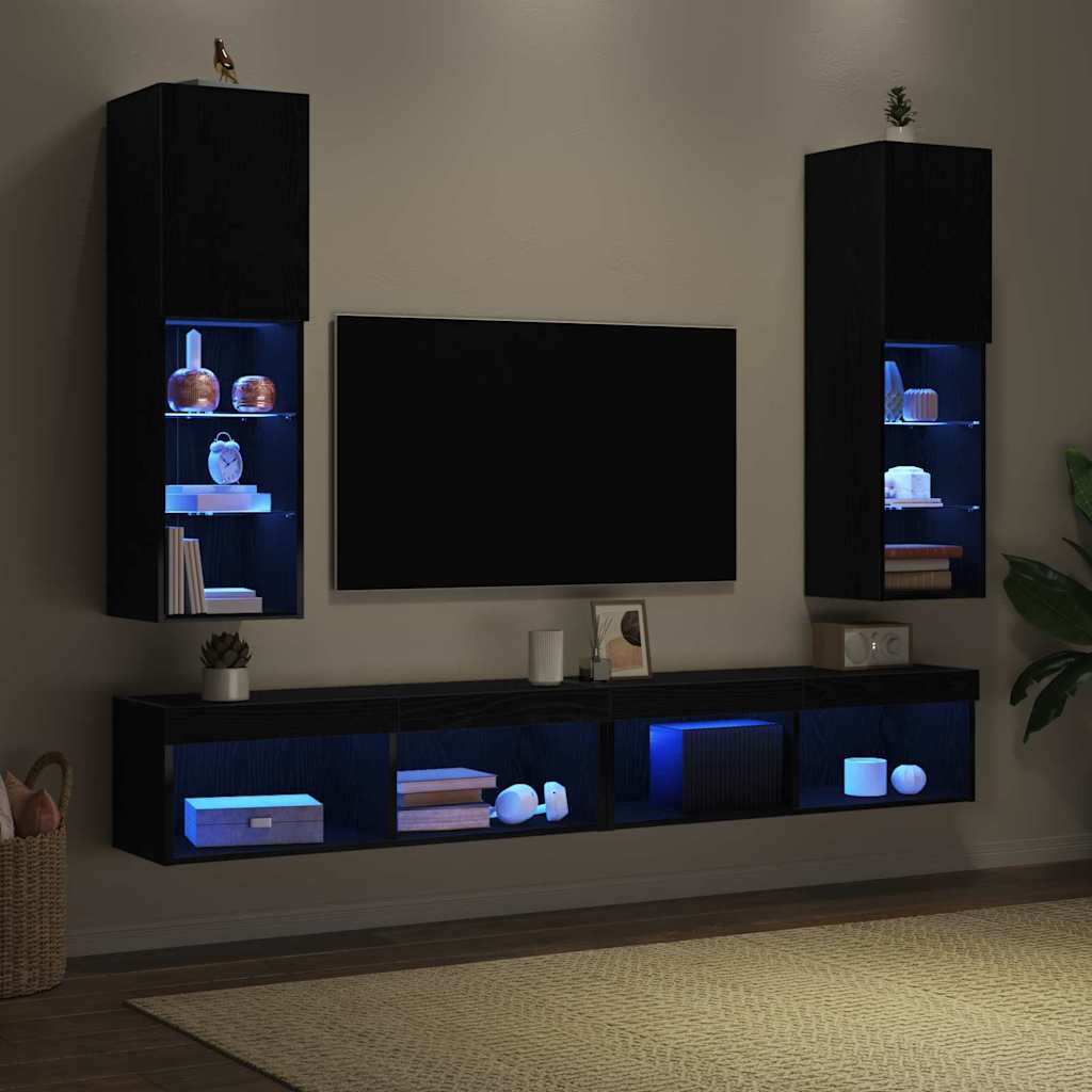 Meuble TV 2 pcs Noir 30.5 x 30 x 102 cm Bois d'ingénierie - XIOS