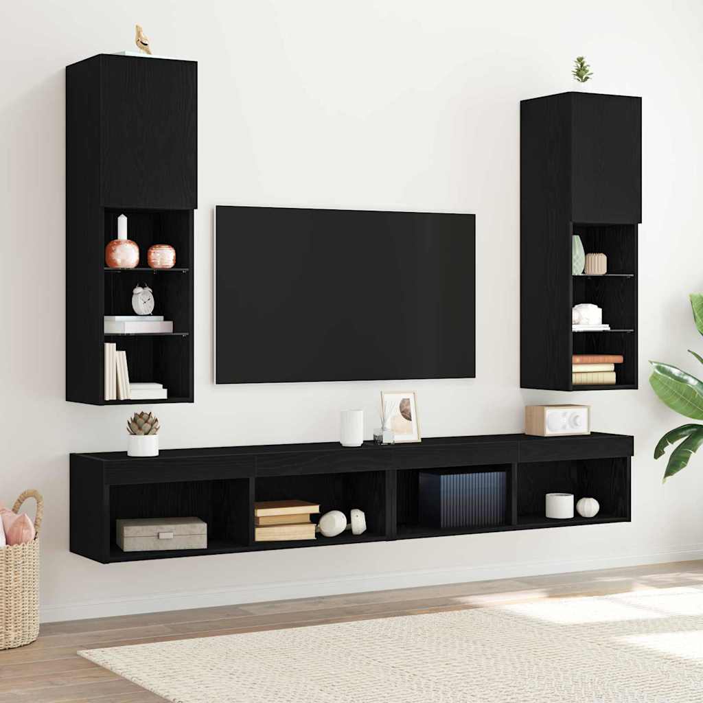 Meuble TV 2 pcs Noir 30.5 x 30 x 102 cm Bois d'ingénierie - XIOS