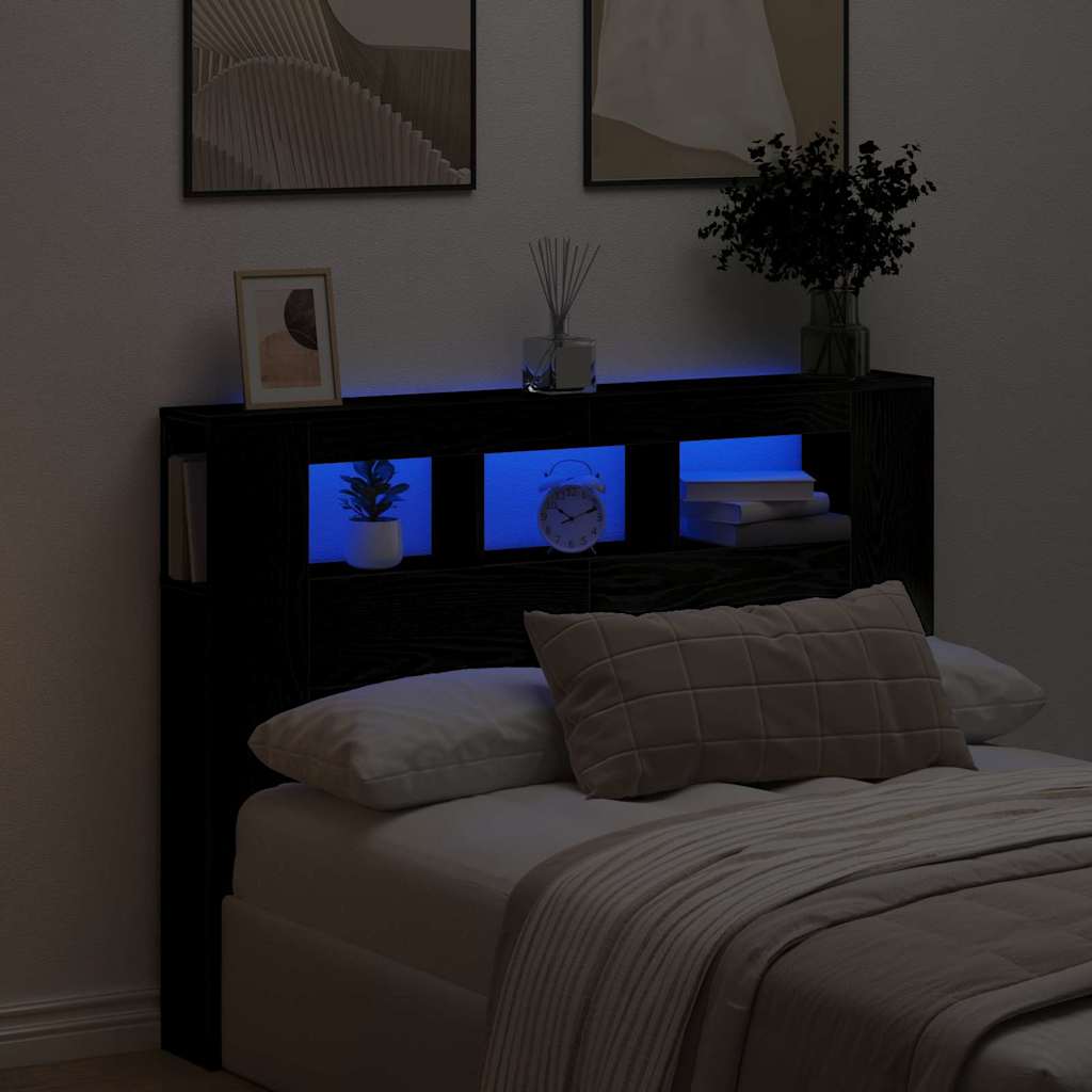 Tête de lit LED avec étagère Chêne noir 140 x 18,5 x 103,5 cm - XIOS