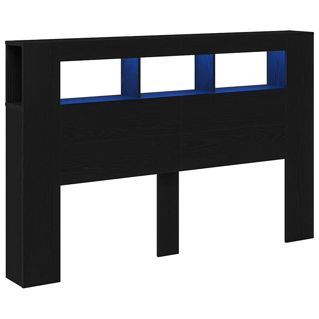 Tête de lit LED avec étagère Chêne noir 160 x 18,5 x 103,5 cm - XIOS