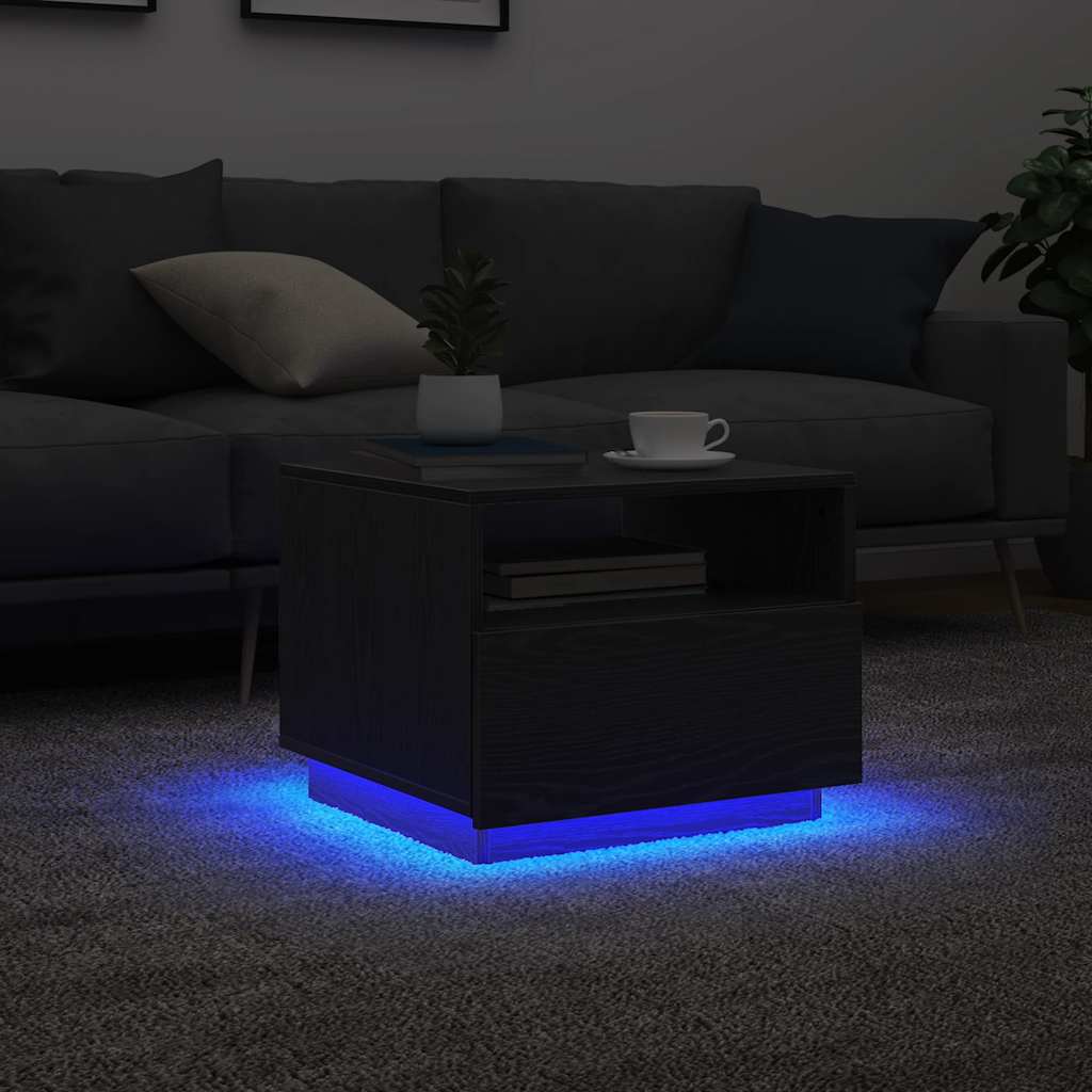 Table basse avec lumières LED chêne noir 50x49x40 cm - XIOS