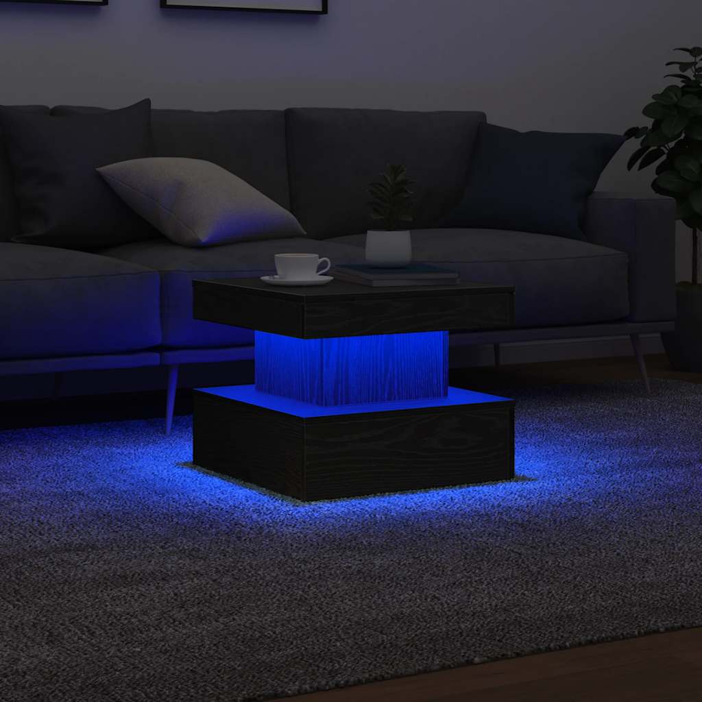 Table basse avec lumières LED chêne noir 50x50x40 cm - XIOS