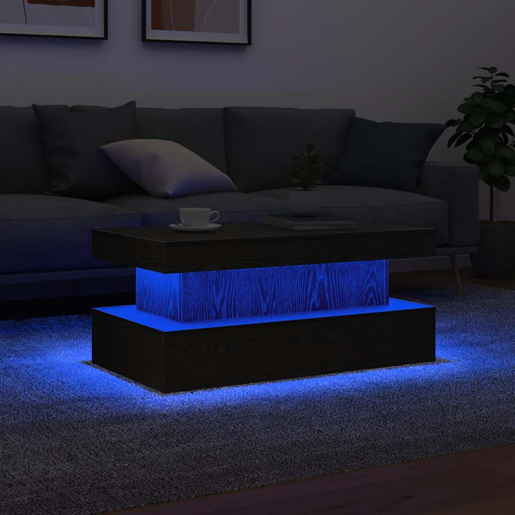 Table basse avec lumières LED chêne noir 90x50x40 cm - XIOS