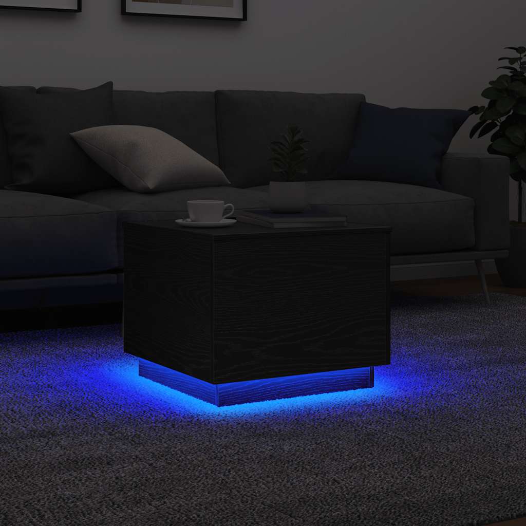 Table basse avec lumières LED chêne noir 50x50x40 cm - XIOS