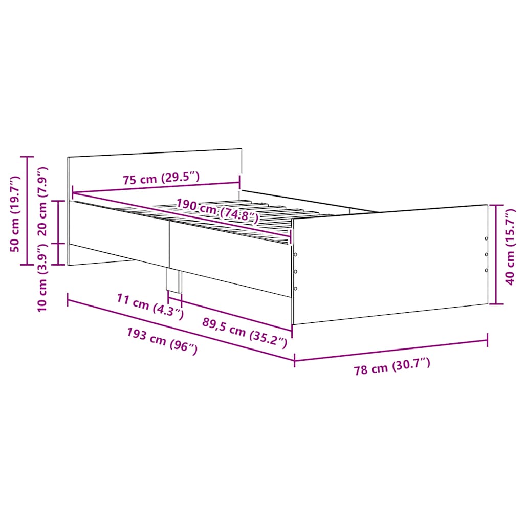 Cadre de lit sans matelas chêne noir 75x190 cm bois ingénierie - XIOS