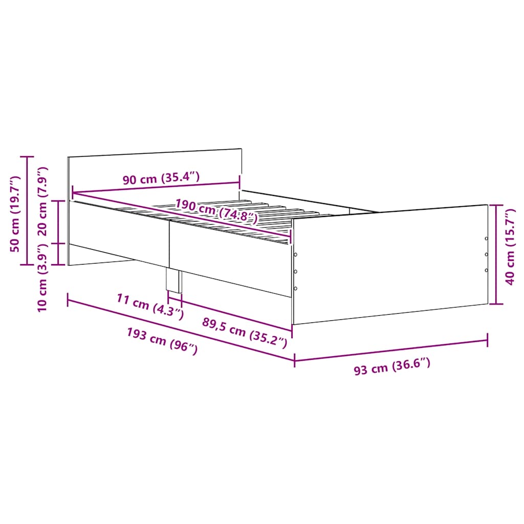 Cadre de lit sans matelas chêne noir 90x190 cm bois ingénierie - XIOS
