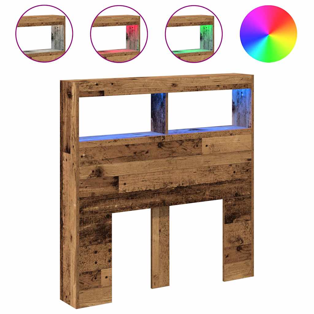 Armoire tête de lit avec LED vieux bois 100x17x102 cm - XIOS
