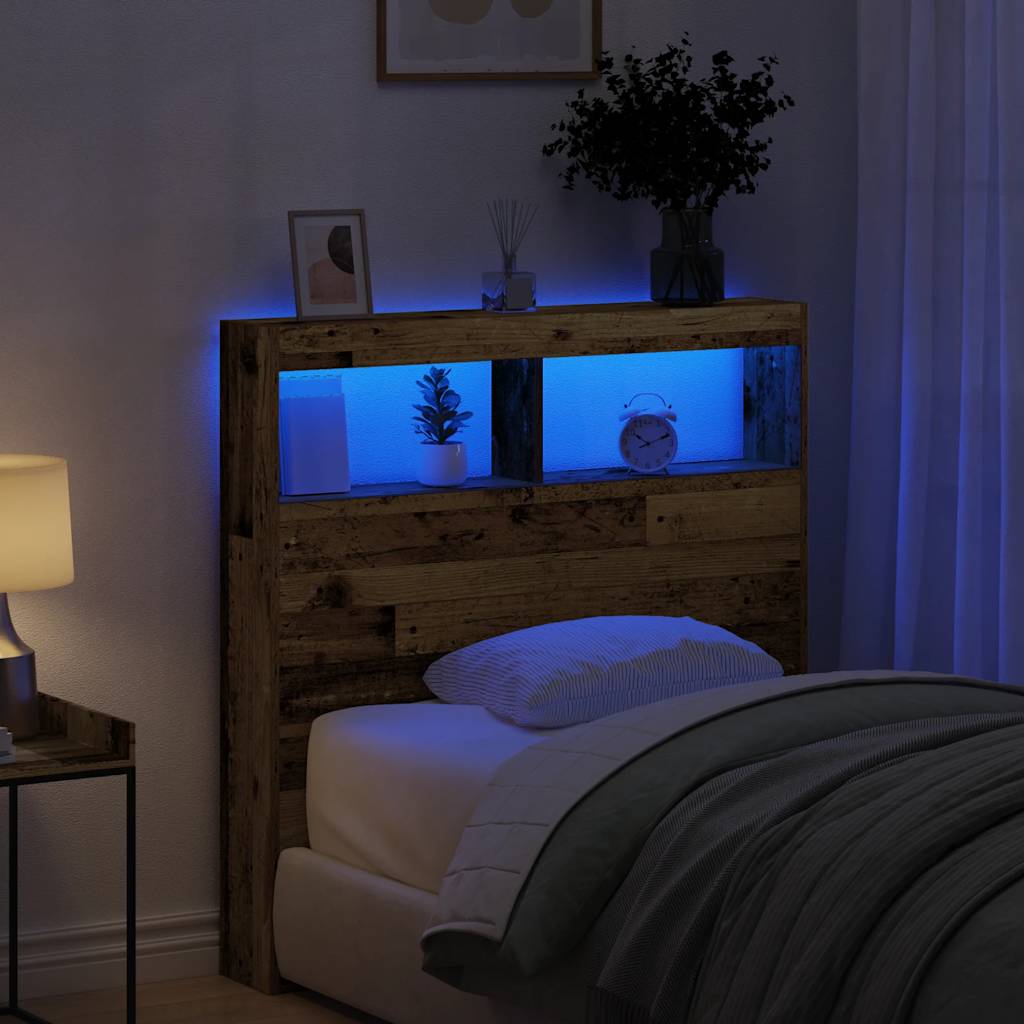Armoire tête de lit avec LED vieux bois 100x17x102 cm - XIOS