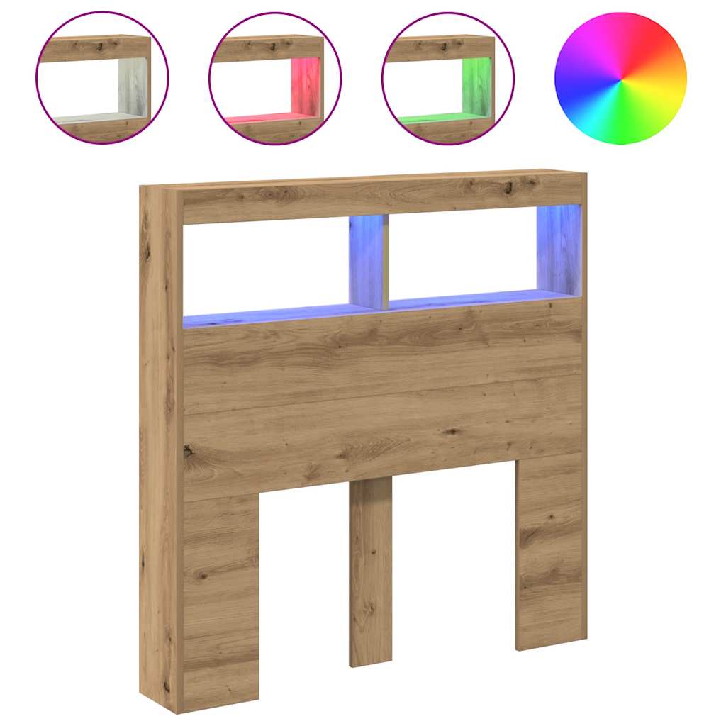 Armoire tête de lit avec LED chêne artisanal 100x17x102 cm - XIOS