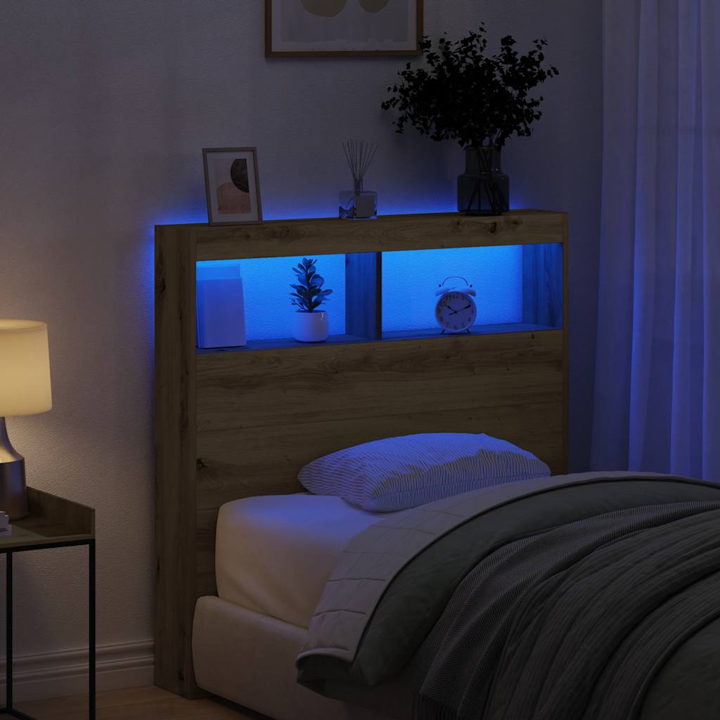 Armoire tête de lit avec LED chêne artisanal 100x17x102 cm - XIOS