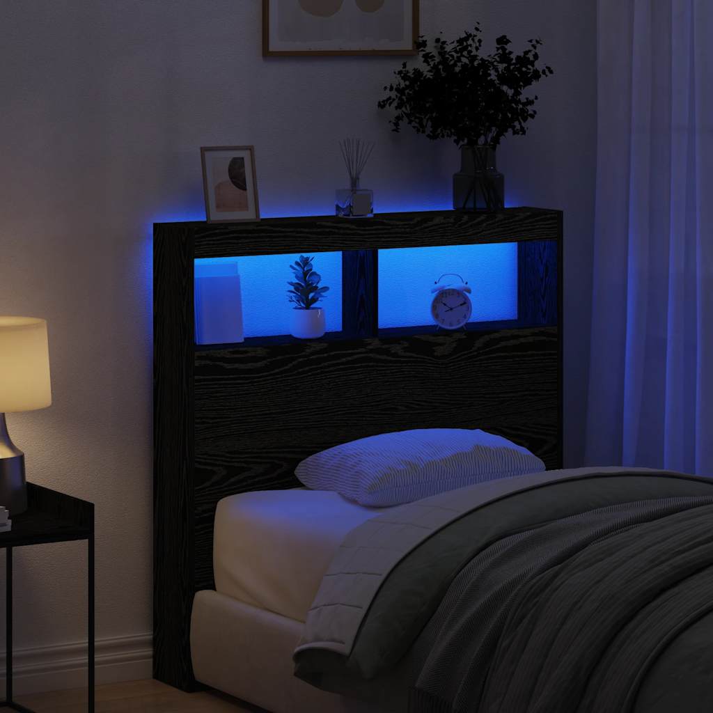 Armoire tête de lit avec LED chêne noir 100x17x102 cm - XIOS