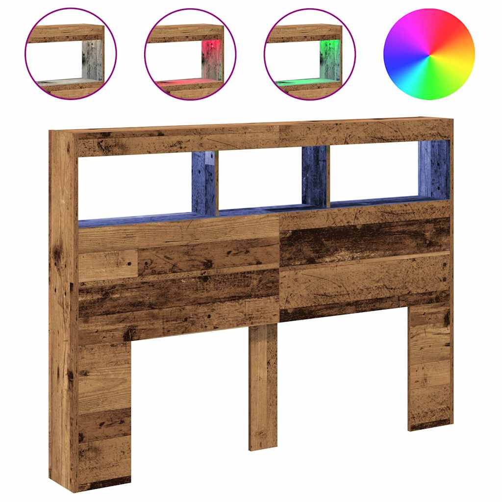 Armoire tête de lit avec LED vieux bois 140x17x102 cm - XIOS