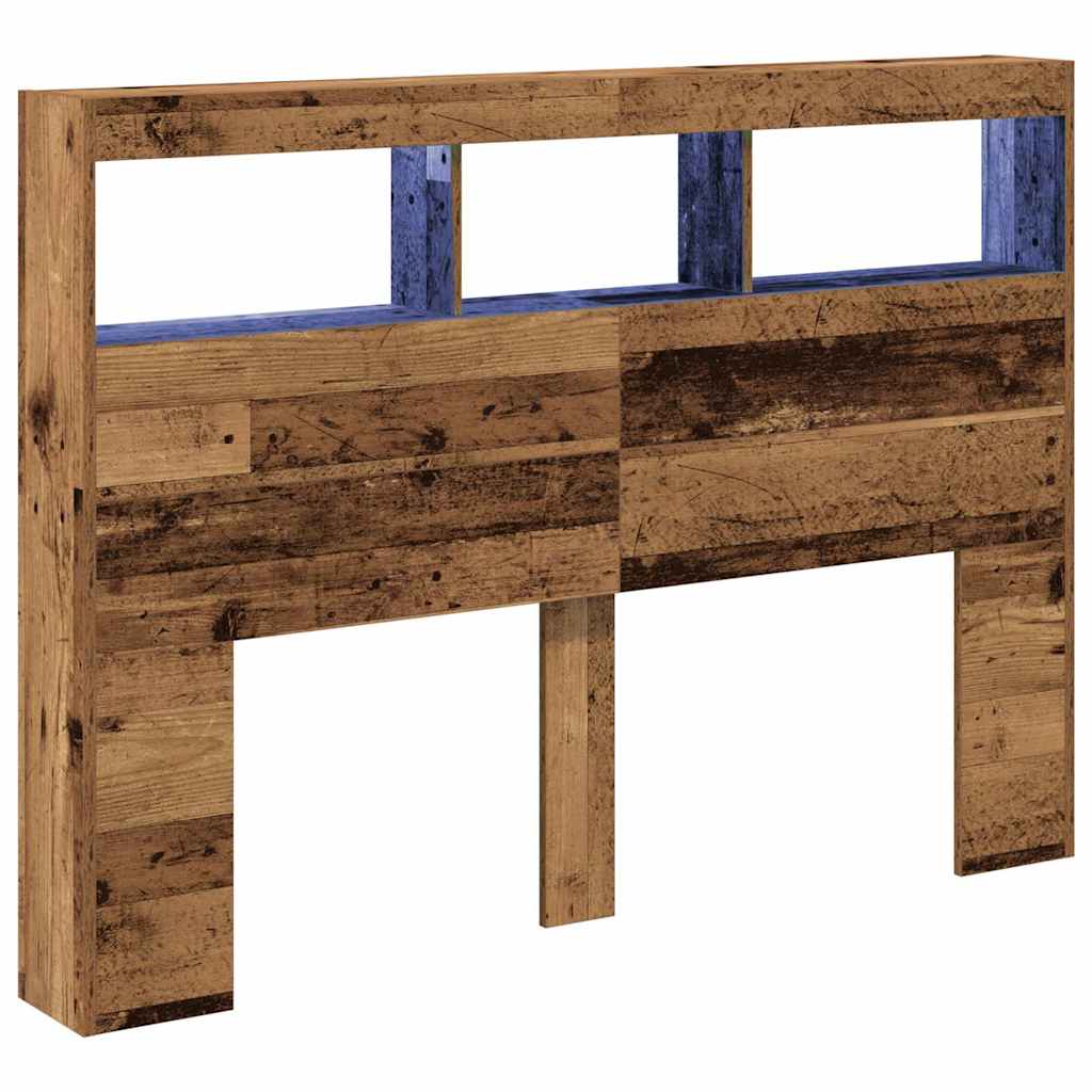 Armoire tête de lit avec LED vieux bois 140x17x102 cm - XIOS