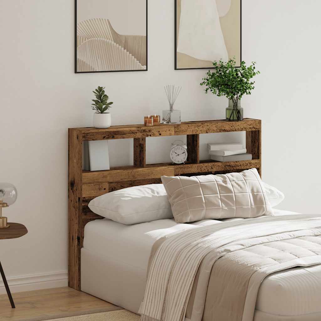Armoire tête de lit avec LED vieux bois 140x17x102 cm - XIOS