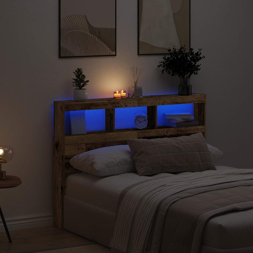 Armoire tête de lit avec LED vieux bois 140x17x102 cm - XIOS
