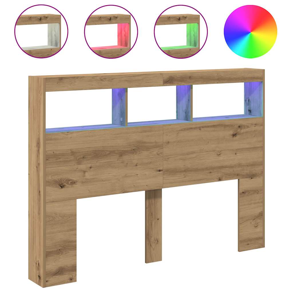Armoire tête de lit avec LED chêne artisanal 140x17x102 cm - XIOS