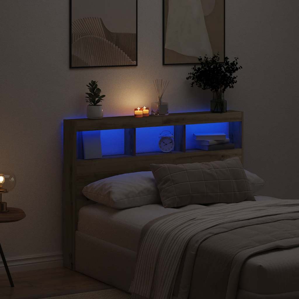 Armoire tête de lit avec LED chêne artisanal 140x17x102 cm - XIOS